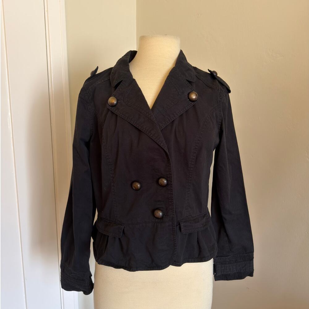 Military Jacket Girl L Navy Blue Double Breasted Crop Coat
